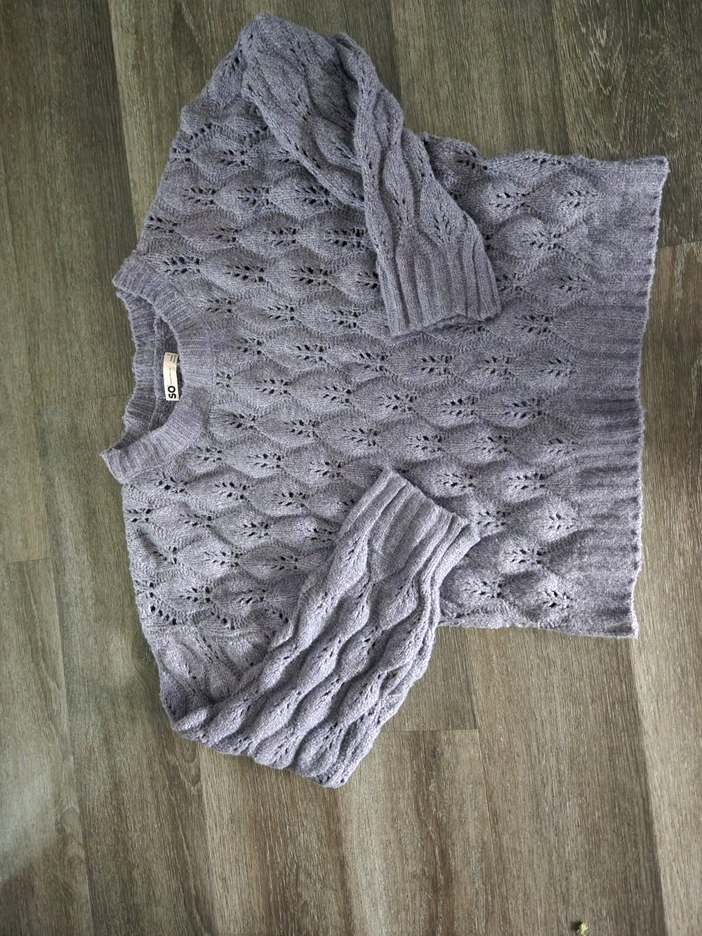 SO Lavender Open-Weave Cable Crewneck Sweater